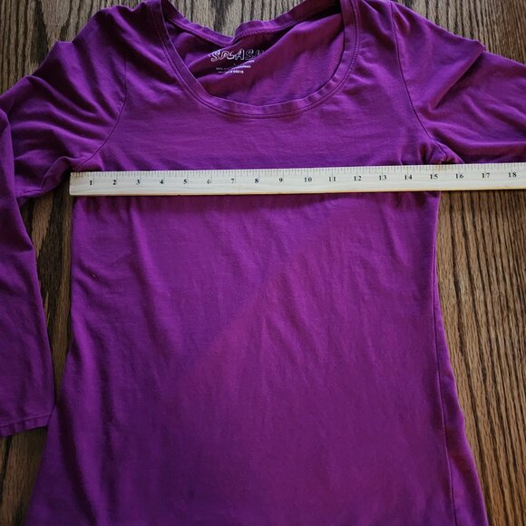 Splash Fusia Pink Purple Long Sleeve Top Sexy Scoop Neck Form Fitting Large - Picture 4 of 5